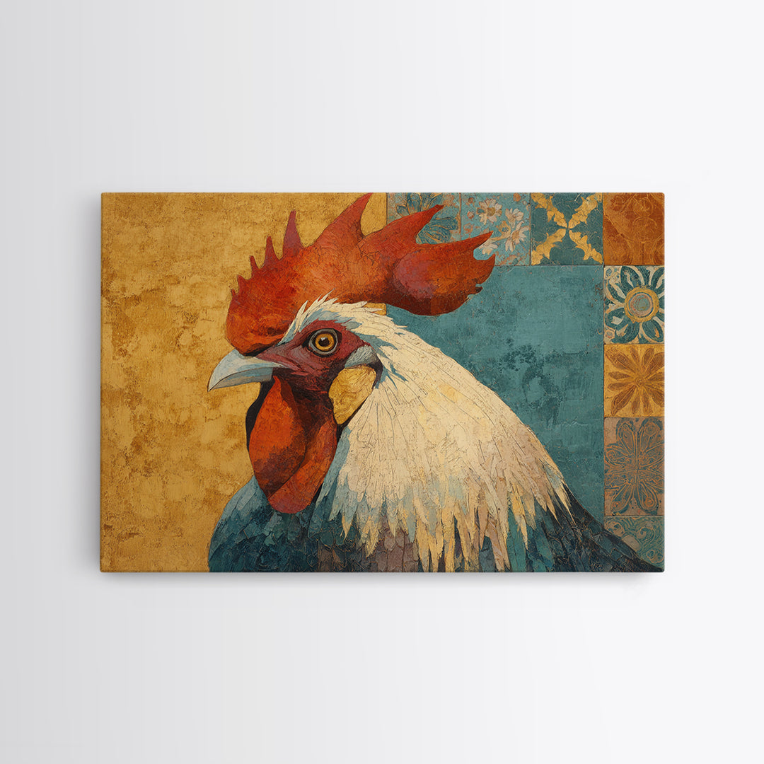 Rooster Portrait in Rustic French Palette Canvas Print, French Country Art, Original Painting, Farmhouse Decor, Country, FCA-3x2-30