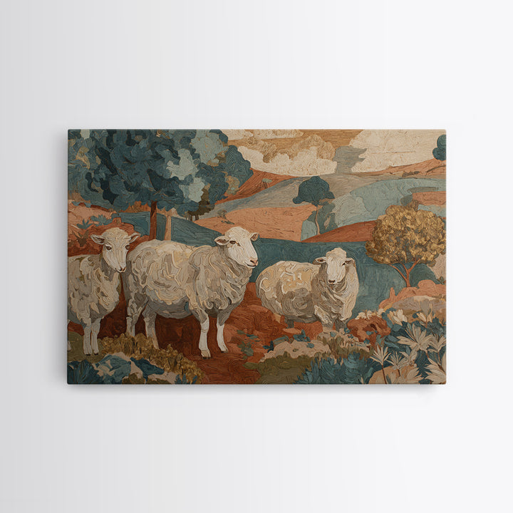 Pastoral Sheep in Rolling Countryside Canvas Print, French Country Art, Digital Prints, Farmhouse Decor, Fine Art, Country, FCA-3x2-42