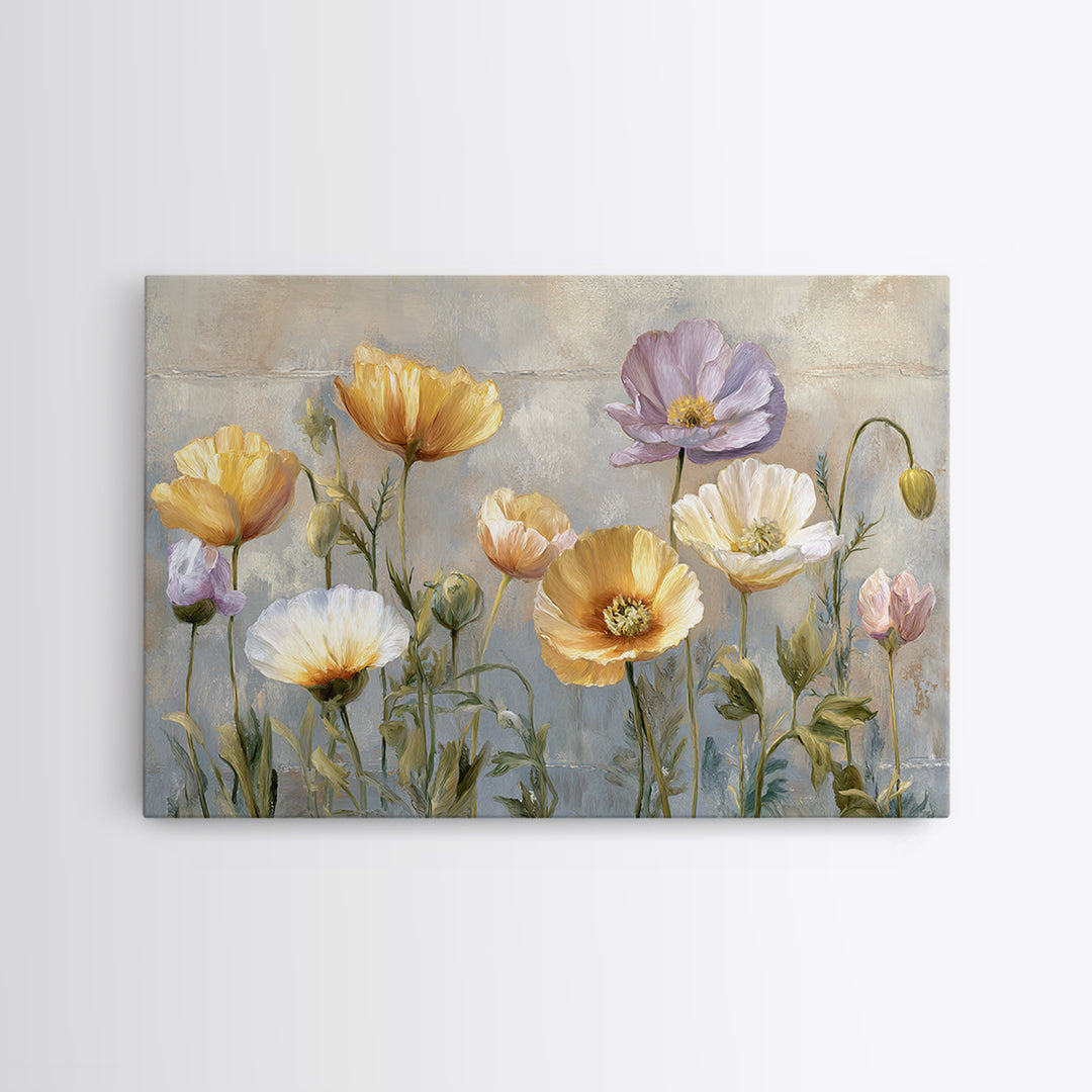 Poppies Beside a Stone Garden Wall Canvas Print, French Country Art, Oil Painting, Farmhouse Decor, Fine Art, Country, FCA-3x2-43