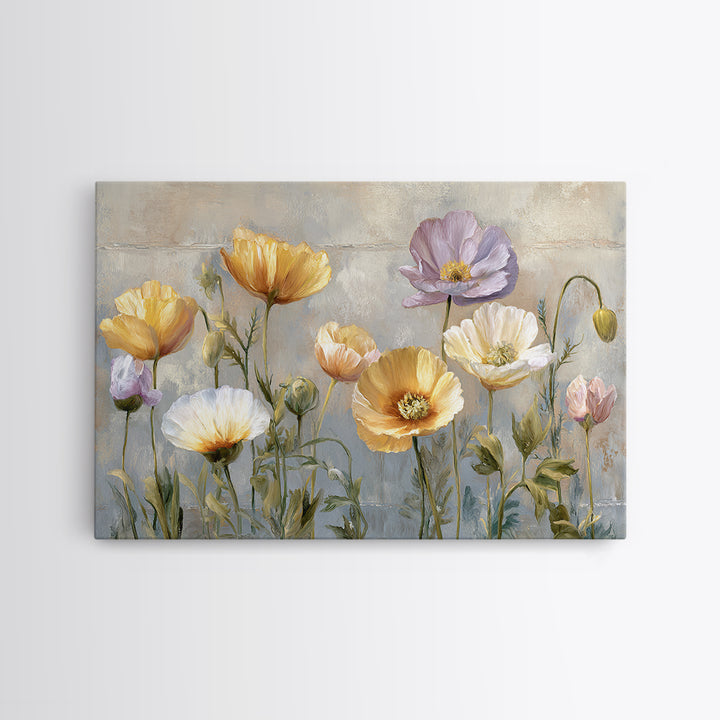 Poppies Beside a Stone Garden Wall Canvas Print, French Country Art, Oil Painting, Farmhouse Decor, Fine Art, Country, FCA-3x2-43