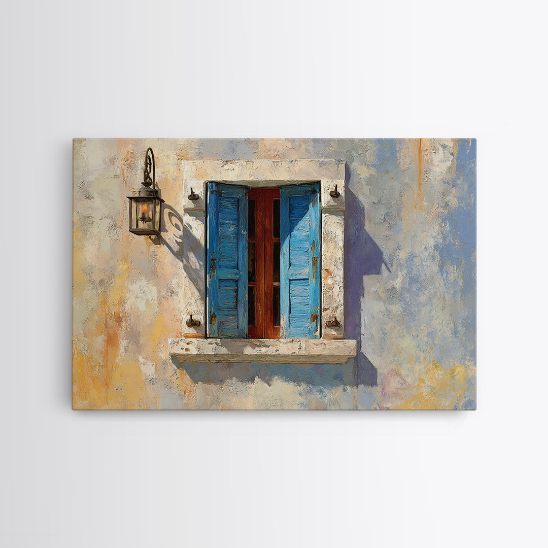 Weathered Window with Blue Shutters Canvas Print, French Country Art, Home Decor Gift, Farmhouse Decor, Fine Art, Country, FCA-3x2-49