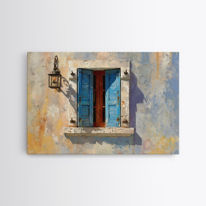 Weathered Window with Blue Shutters Canvas Print, French Country Art, Home Decor Gift, Farmhouse Decor, Fine Art, Country, FCA-3x2-49