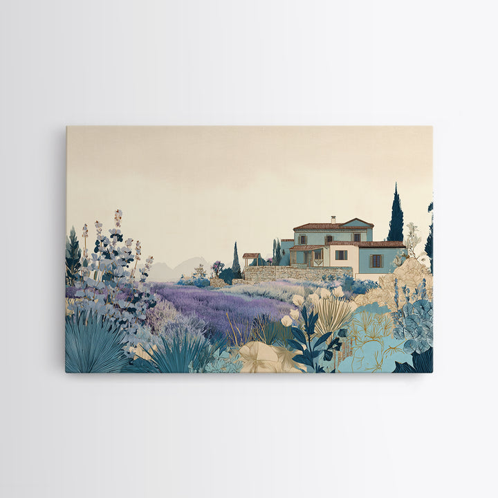Lavender Field with Distant Stone Farmhouse Canvas Print, French Country Art, Printable Wall Art, Farmhouse Decor, Country, FCA-3x2-5