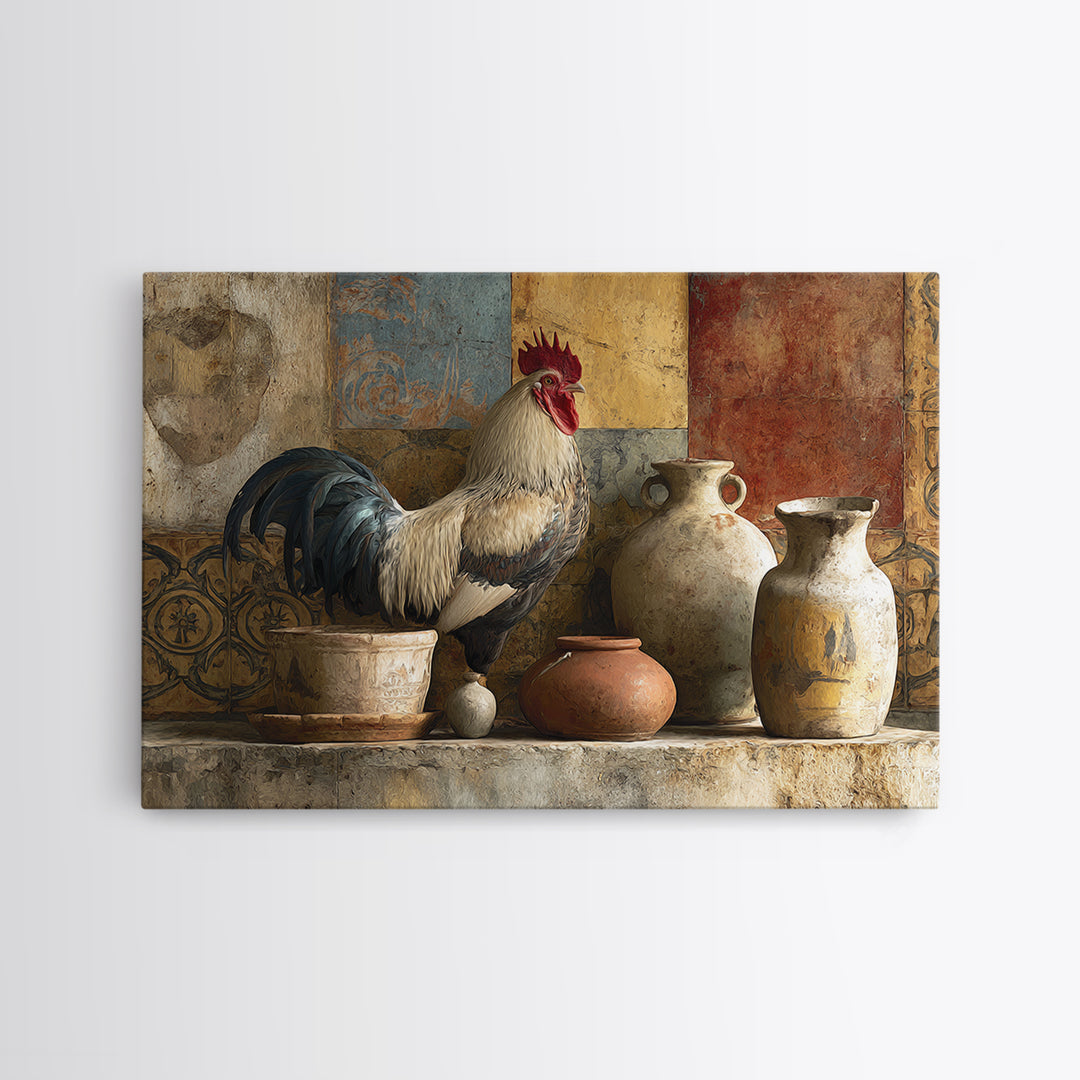 Rooster Portrait in Rustic French Palette Canvas Print, French Country Art, Original Painting, Farmhouse Decor, Country, FCA-3x2-54