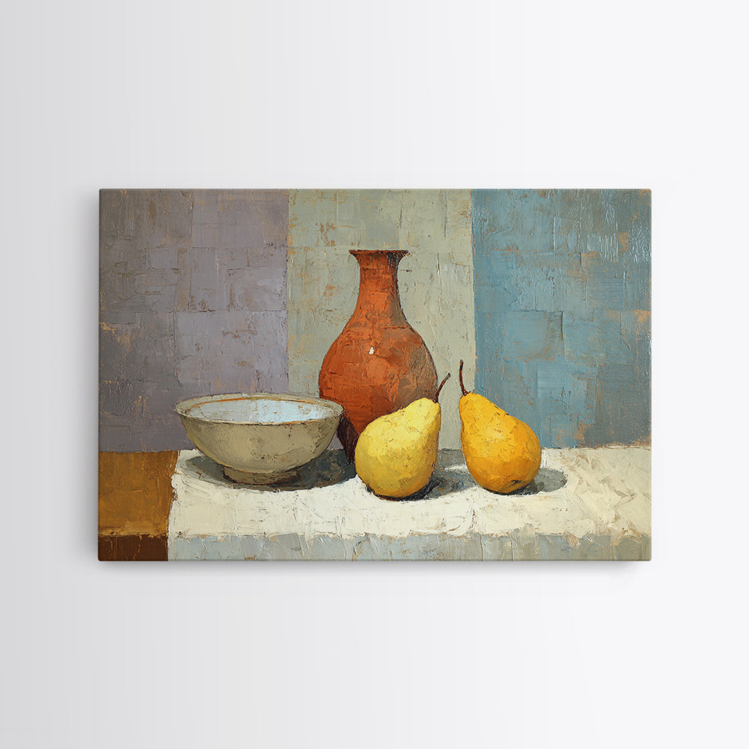 Pear Still Life on Linen Tablecloth Canvas Print, French Country Art, Printable Art, Farmhouse Decor, Abstract Art, Country, FCA-3x2-56