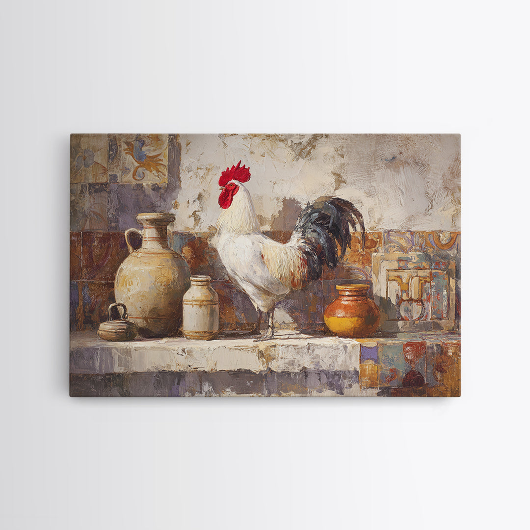 Rooster Portrait in Rustic French Palette Framed Canvas Print, French Country Art, Contemporary Art, Farmhouse Decor, Country, FCA-3x2-6
