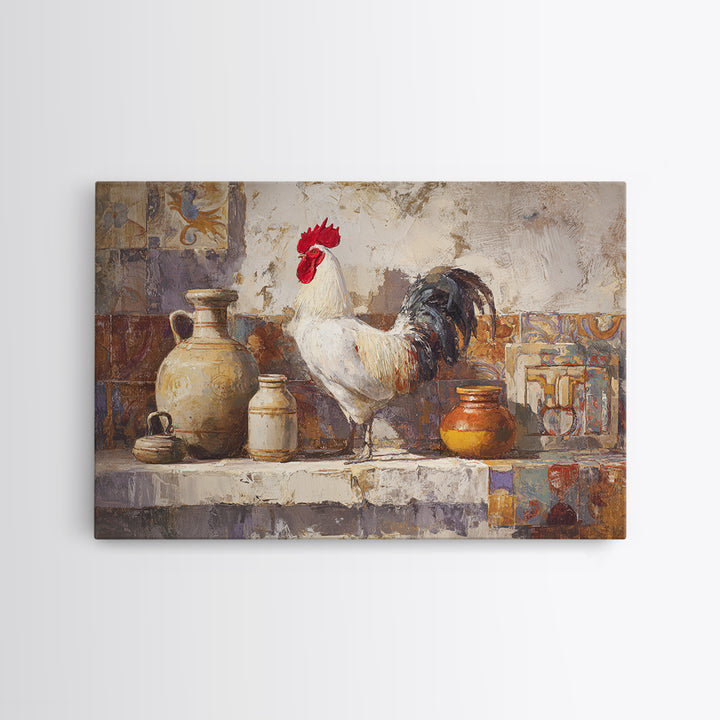 Rooster Portrait in Rustic French Palette Framed Canvas Print, French Country Art, Contemporary Art, Farmhouse Decor, Country, FCA-3x2-6