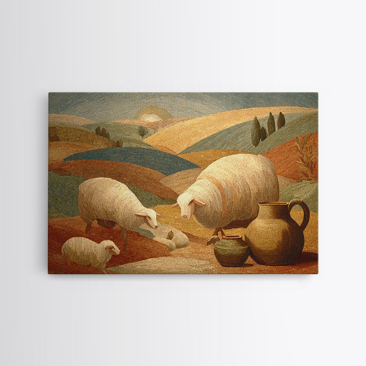 Pastoral Sheep in Rolling Countryside Canvas Print, French Country Art, Digital Prints, Farmhouse Decor, Fine Art, Country, FCA-3x2-66