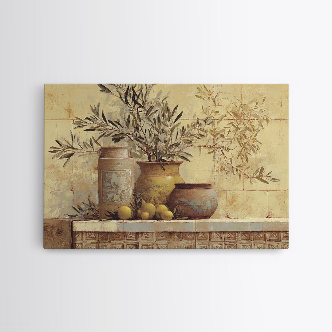Olive Branch Wreath on Cream Ground Framed Canvas Print, French Country Art, Printable Wall Art, Farmhouse Decor, Country, FCA-3x2-74