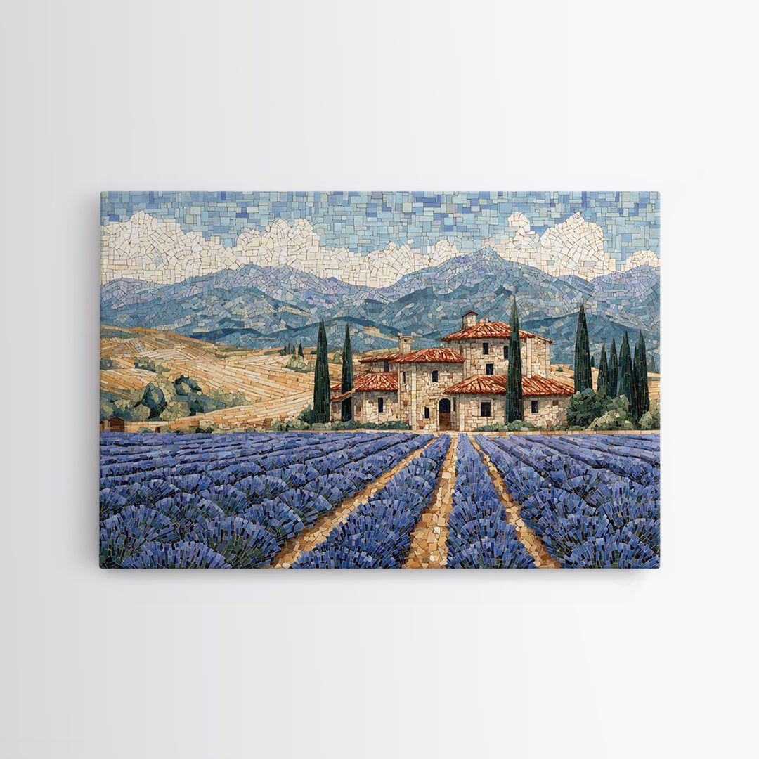 Lavender Field with Distant Stone Farmhouse Canvas Print, French Country Art, Farmhouse Wall Decor, Farmhouse Decor, Country, FCA-3x2-77