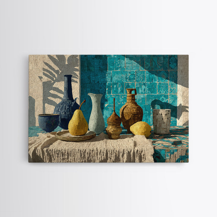 Pear Still Life on Linen Tablecloth Canvas Print, French Country Art, Farmhouse Wall Decor, Farmhouse Decor, Country, FCA-3x2-80