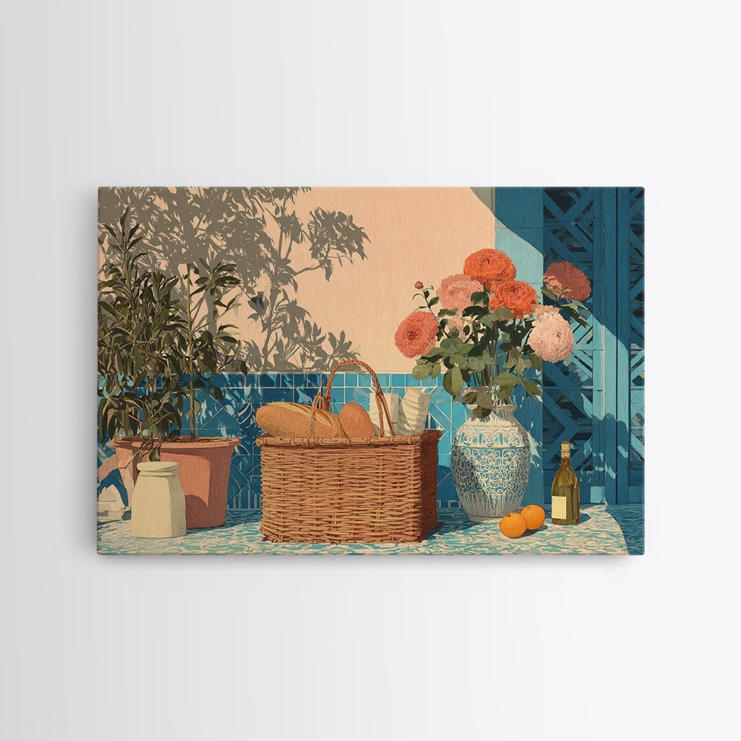 French Market Basket Canvas Print, French Country Art, Landscape Painting, Farmhouse Decor, Oil Painting, Country, FCA-3x2-83