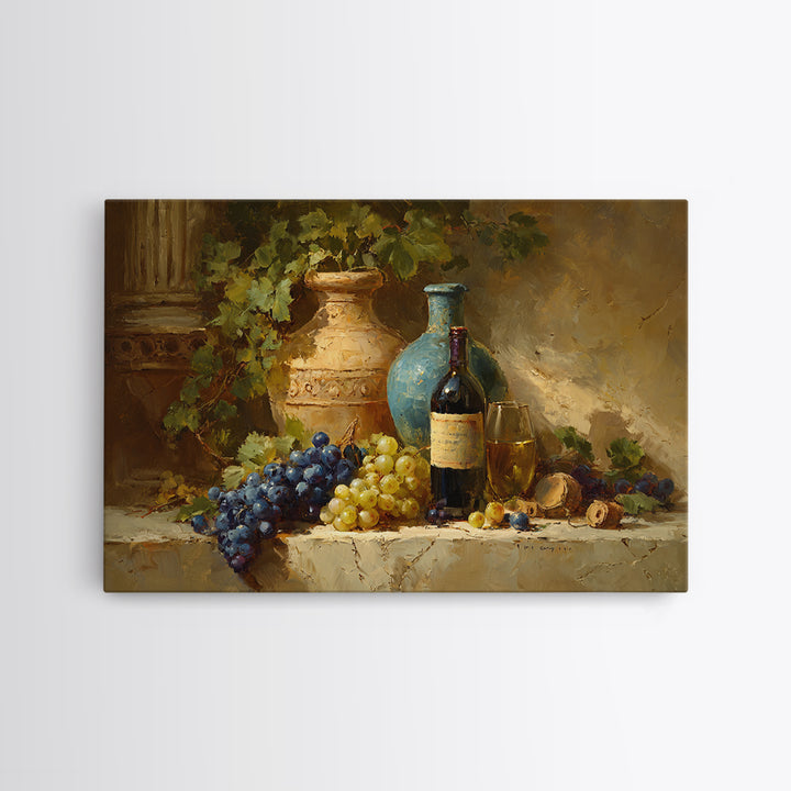 Grapes and Wine Still Life Framed Canvas Print, French Country Art, Farmhouse Decor, Fine Art, Country, Farmhouse Wall Art, FCA-3x2-85