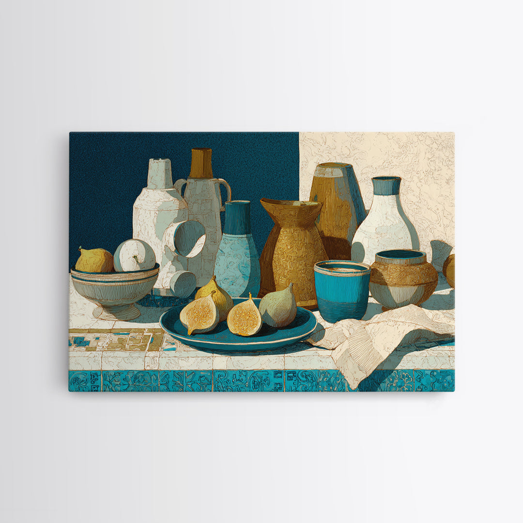 Figs on Ceramic Plate Framed Canvas Print, French Country Art, Digital Art Prints, Farmhouse Decor, Abstract Art, Country, FCA-3x2-92