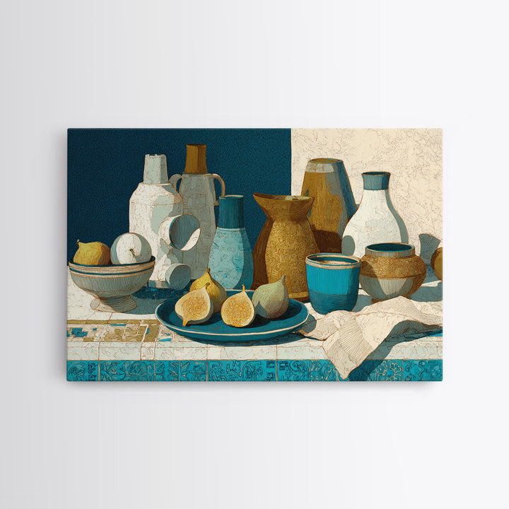 Figs on Ceramic Plate Framed Canvas Print, French Country Art, Digital Art Prints, Farmhouse Decor, Abstract Art, Country, FCA-3x2-92