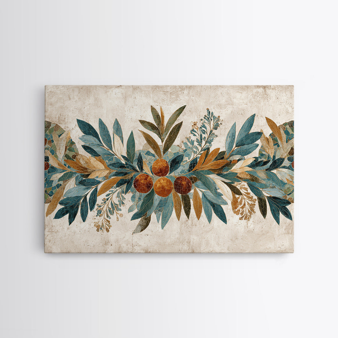Olive Branch Wreath on Cream Ground Canvas Print, French Country Art, Printable Art, Farmhouse Decor, Oil Painting, Country, FCA-3x2-98