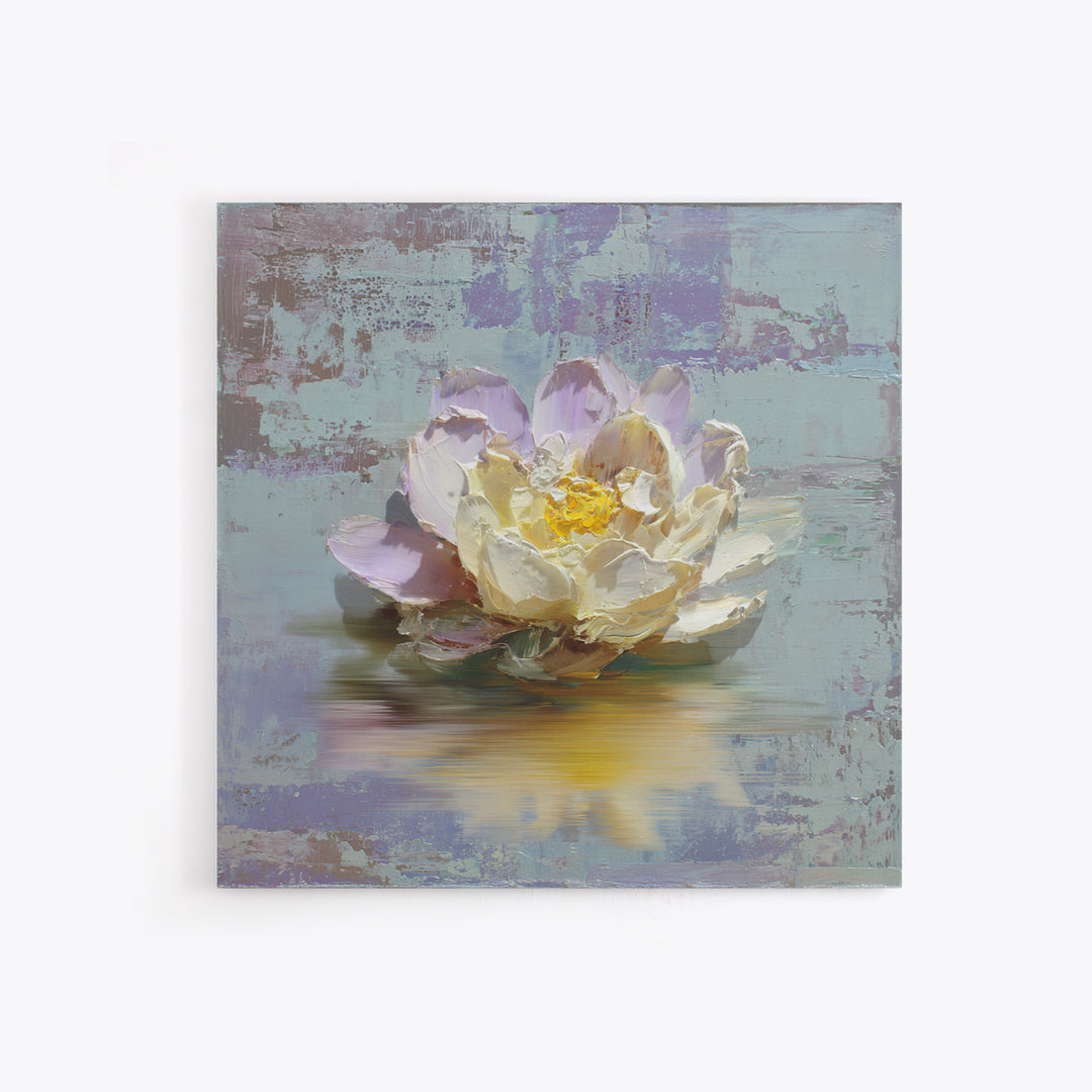 Lotus Blossom Floating on Still Water Canvas Print, Floral Art, Art Nouveau Locket, Living Room Decor, Fine Art, Bloom, FLO-1x1-14