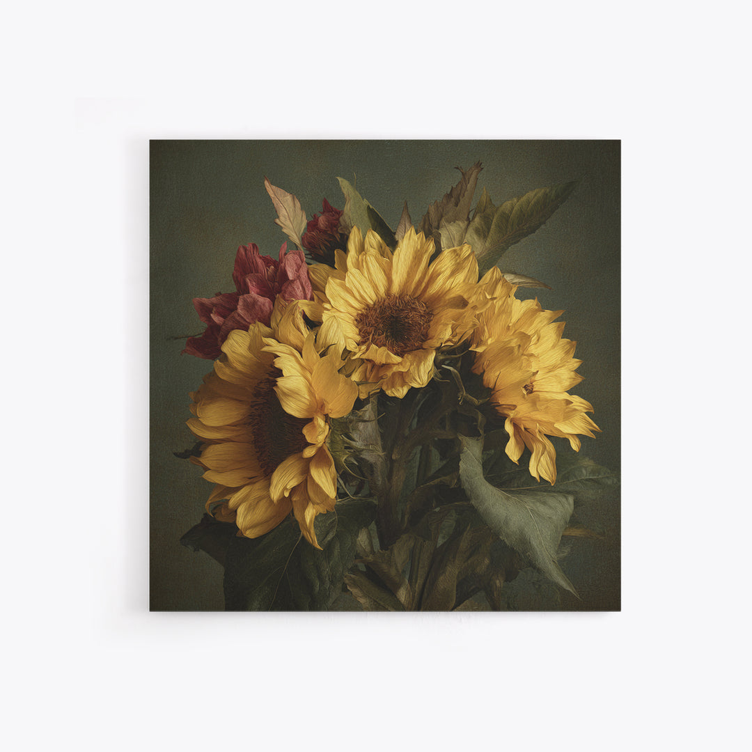 Sunflower Bouquet in Bold Golden Tones Framed Canvas Print, Floral Art, Textured Painting, Living Room Decor, Fine Art, Bloom, FLO-1x1-29