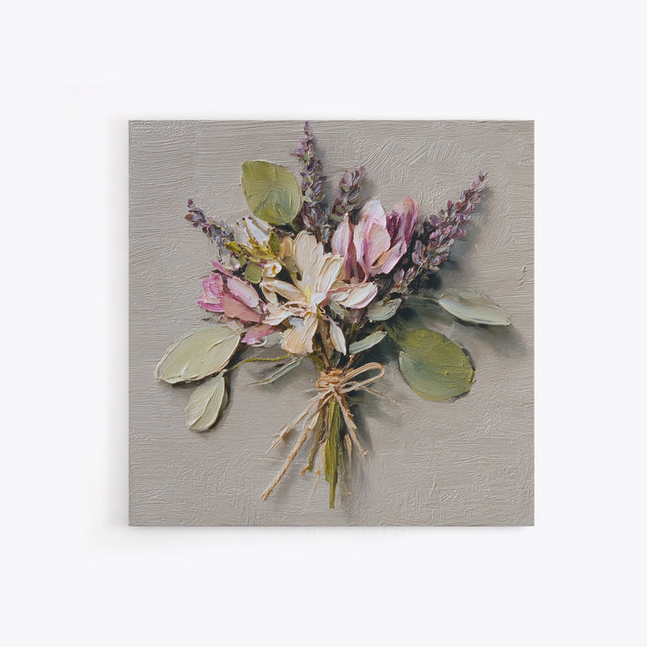 Lavender Bundle Tied Framed Canvas Print, Floral Art, Neutral Tone Abstract Floral Art, Living Room Decor, Fine Art, Bloom, FLO-1x1-34