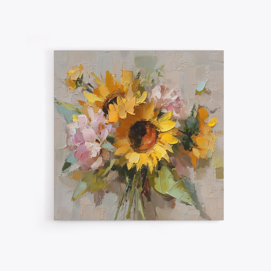 Sunflower Bouquet in Bold Golden Tones Framed Canvas Print, Floral Art, Textured Painting, Living Room Decor, Fine Art, Bloom, FLO-1x1-53