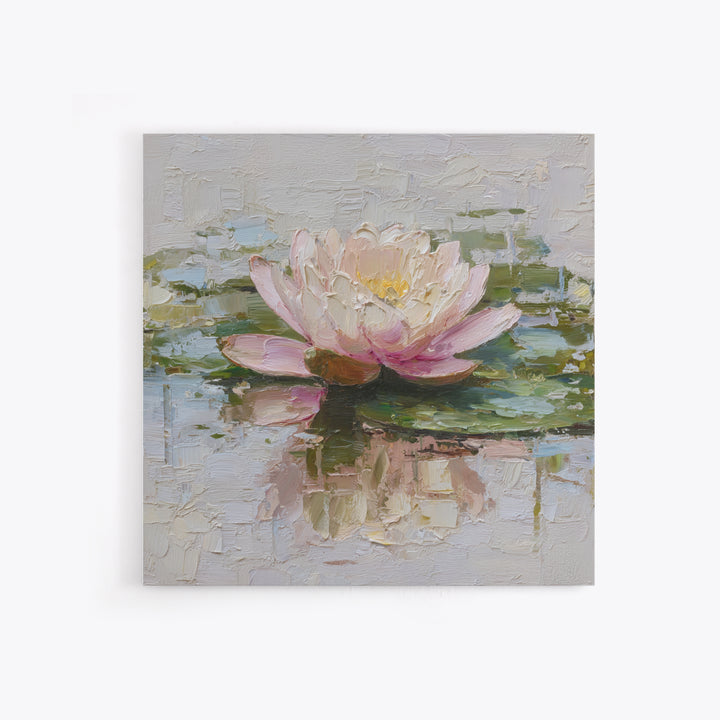 Lotus Blossom Floating on Still Water Framed Canvas Print, Floral Art, Gallery Decor, Living Room Decor, Fine Art, Bloom, FLO-1x1-62