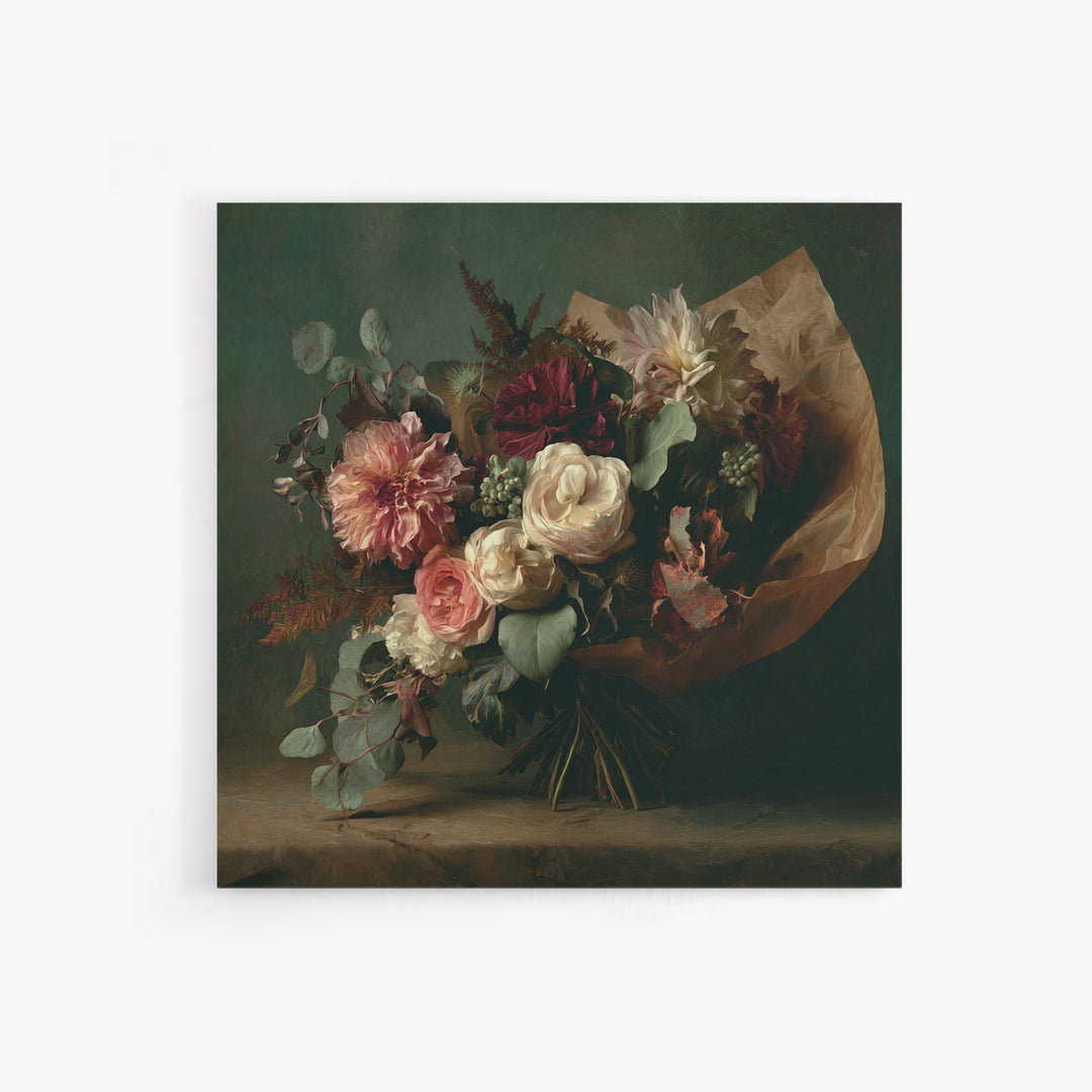 Romantic Bouquet Wrapped Framed Canvas Print, Floral Art, Modern Southern Floral Art, Living Room Decor, Fine Art, Bloom, FLO-1x1-72
