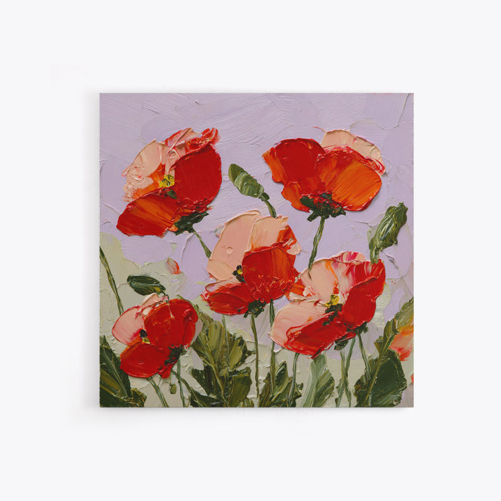 Poppy Field with Red Petals and Green Framed Canvas Print, Floral Art, Printable, Living Room Decor, Oil Painting, Bloom, FLO-1x1-8
