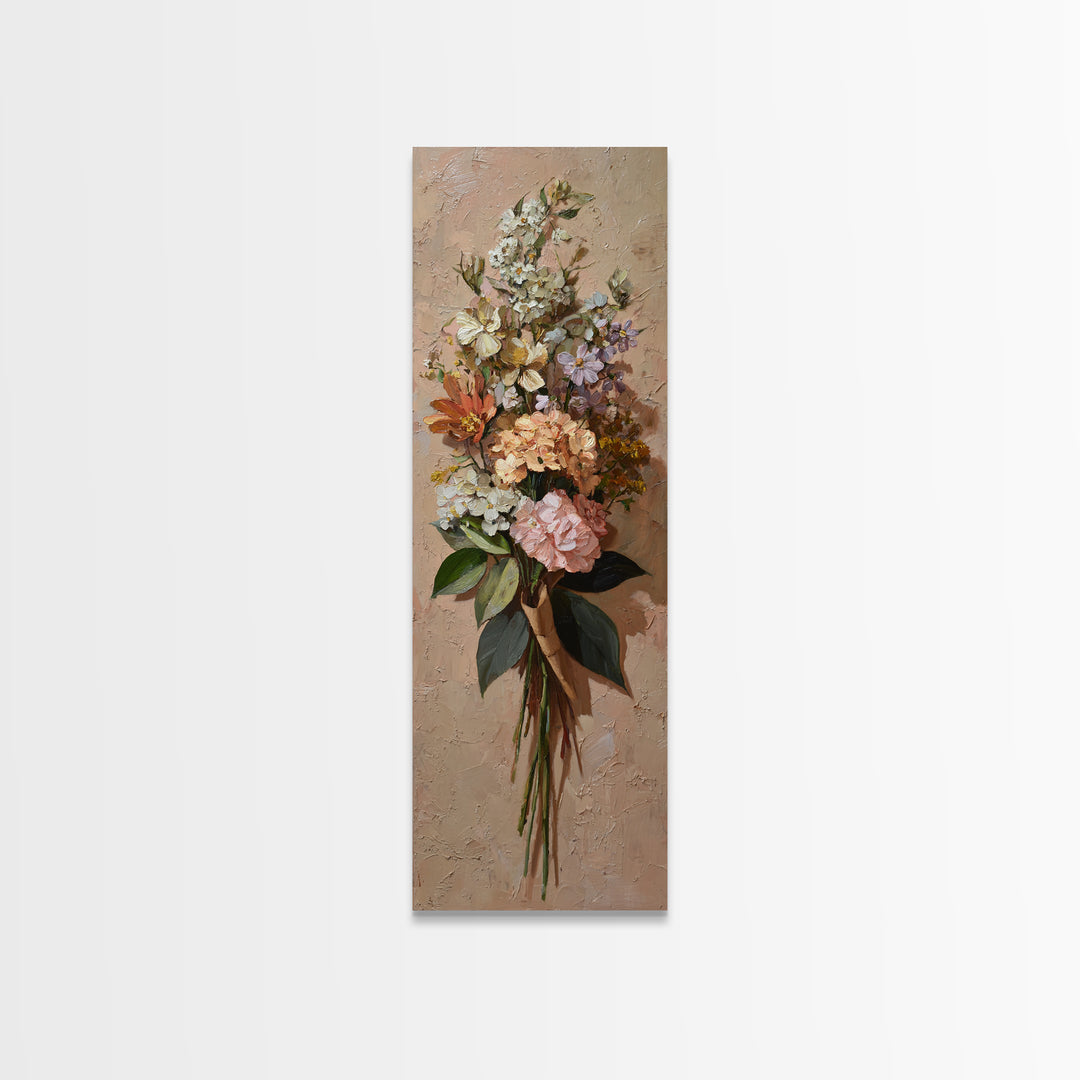 Romantic Bouquet Wrapped Framed Canvas Print, Floral Art, Art Print, Living Room Decor, Fine Art, Bloom, Botanical Print, FLO-1x3-36