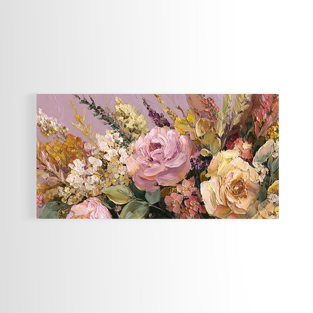 Floral Wreath of Garden Roses and Herbs Canvas Print, Floral Art, Dark Academia Decor, Living Room Decor, Fine Art, Bloom, FLO-2x1-61