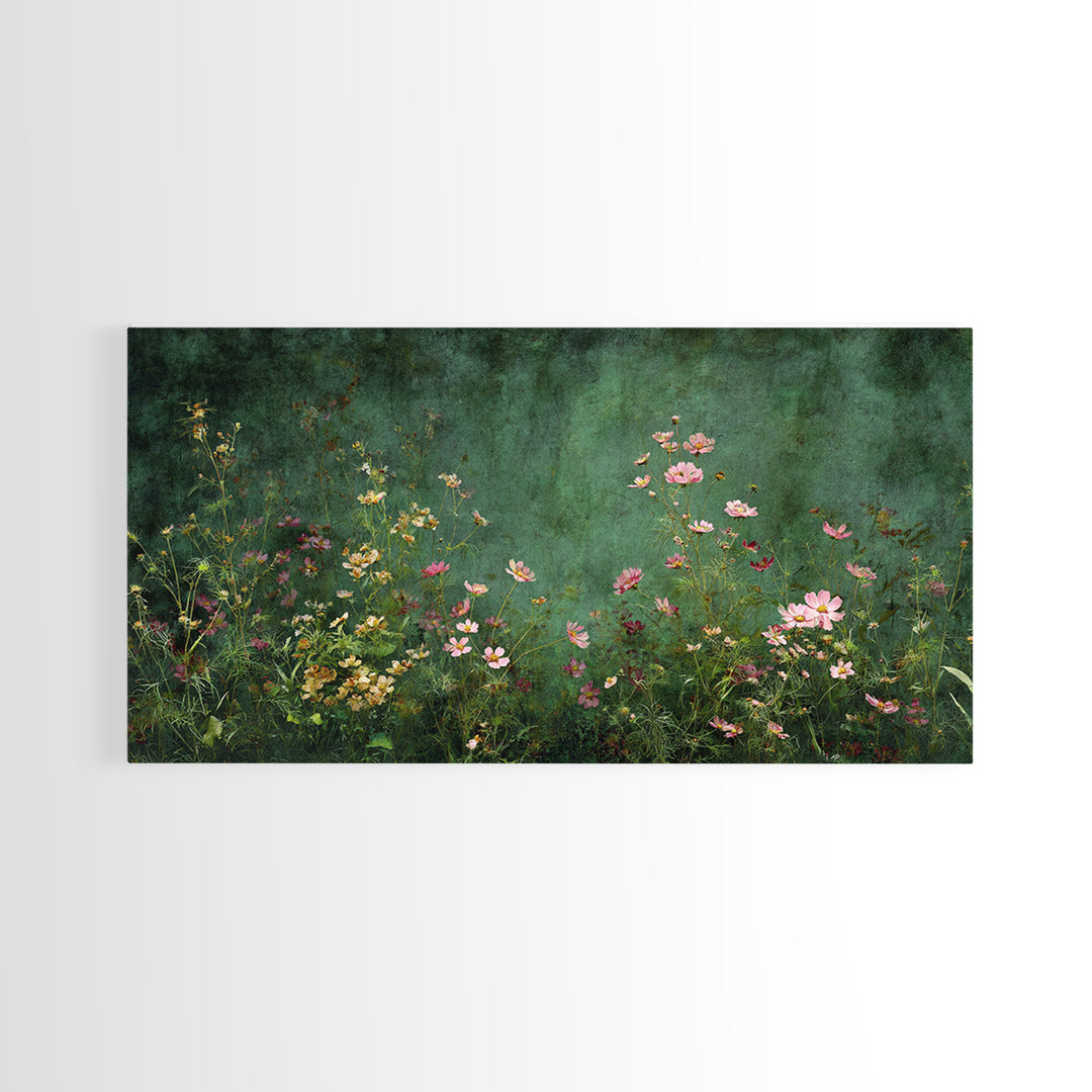 Wildflower Meadow in Loose Impressionist Paint Framed Canvas Print, Floral Art, Neutral Decor, Living Room Decor, Oil Painting, FLO-2x1-95