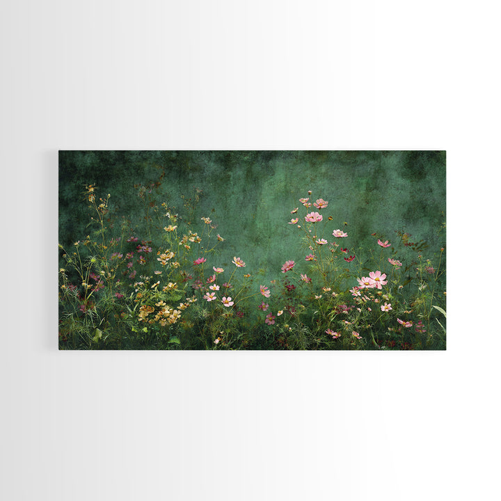 Wildflower Meadow in Loose Impressionist Paint Framed Canvas Print, Floral Art, Neutral Decor, Living Room Decor, Oil Painting, FLO-2x1-95