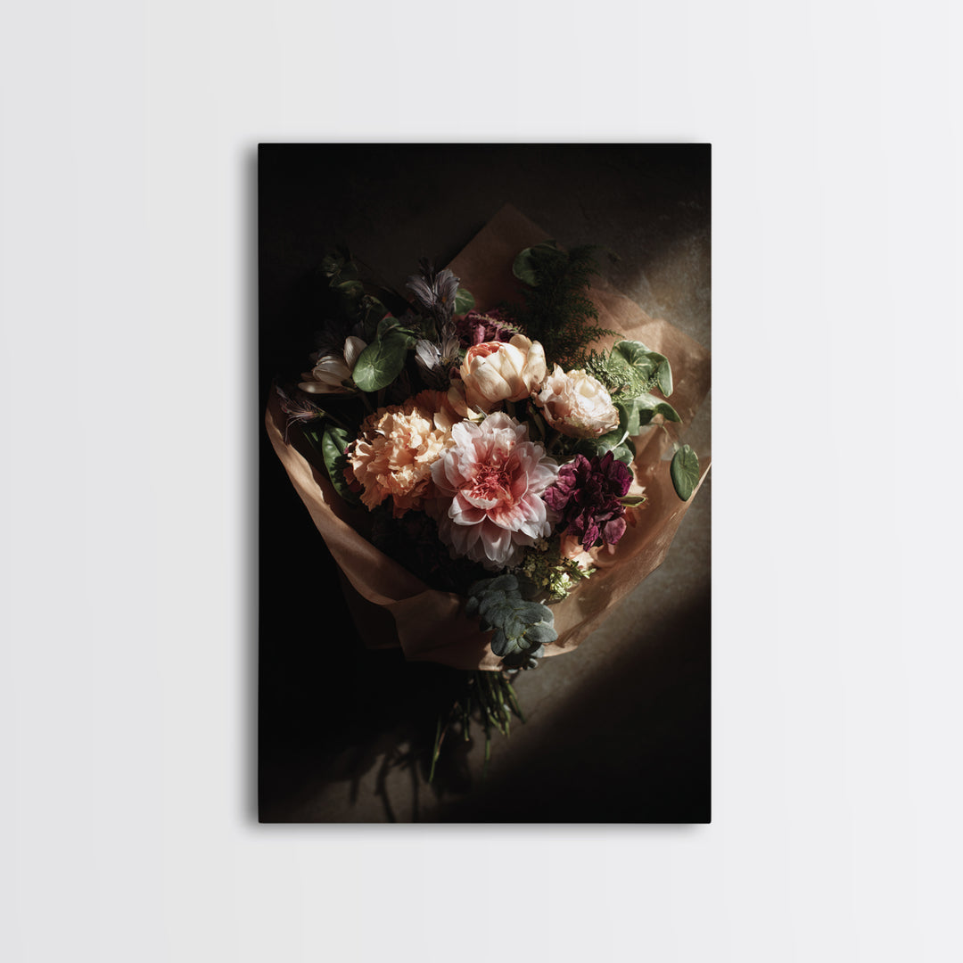 Romantic Bouquet Wrapped Canvas Print, Floral Art, Statement Artwork, Living Room Decor, Fine Art, Bloom, Wall Decor, FLO-2x3-32