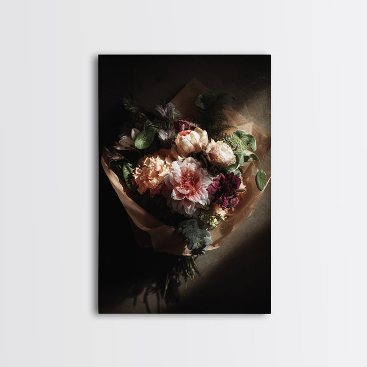 Romantic Bouquet Wrapped Canvas Print, Floral Art, Statement Artwork, Living Room Decor, Fine Art, Bloom, Wall Decor, FLO-2x3-32