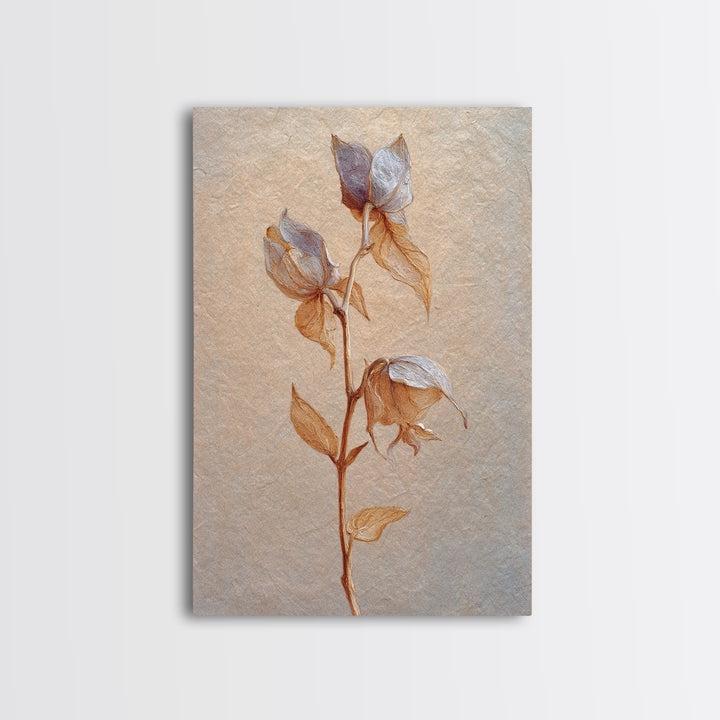 Orchid Stem with Elegant Negative Space Framed Canvas Print, Floral Art, Dark Academia Decor, Living Room Decor, Bloom, FLO-2x3-43
