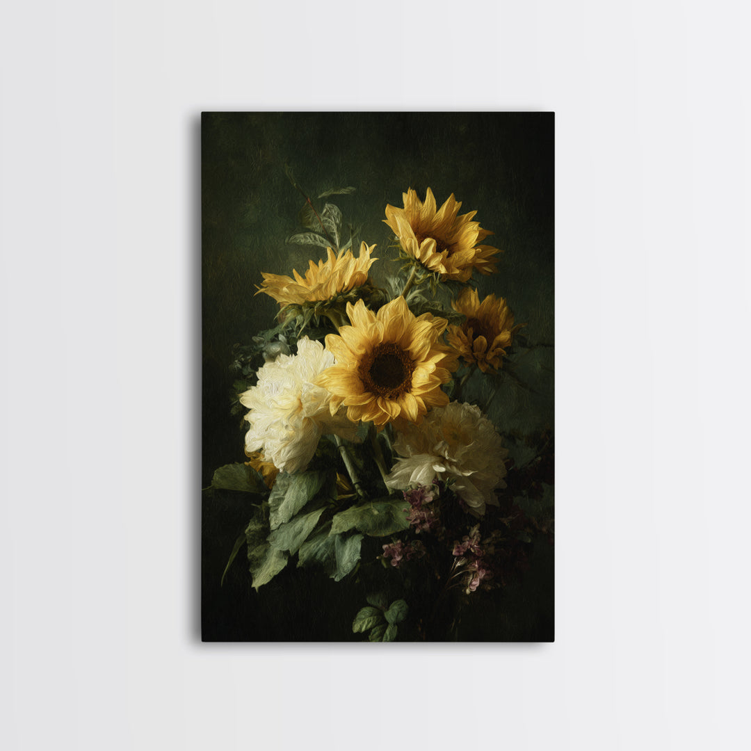 Sunflower Bouquet in Bold Golden Tones Canvas Print, Floral Art, Art Nouveau Decor, Living Room Decor, Fine Art, Bloom, FLO-2x3-61