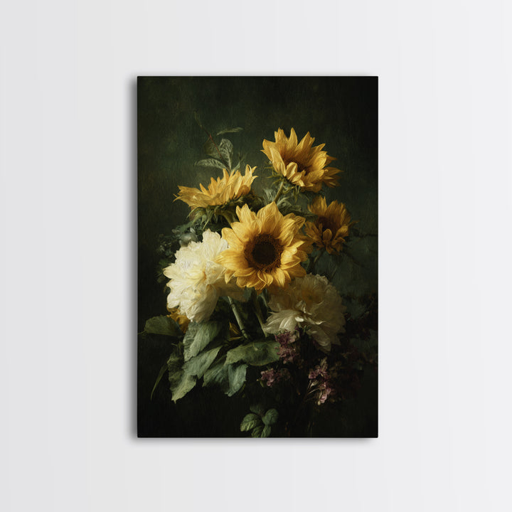 Sunflower Bouquet in Bold Golden Tones Canvas Print, Floral Art, Art Nouveau Decor, Living Room Decor, Fine Art, Bloom, FLO-2x3-61
