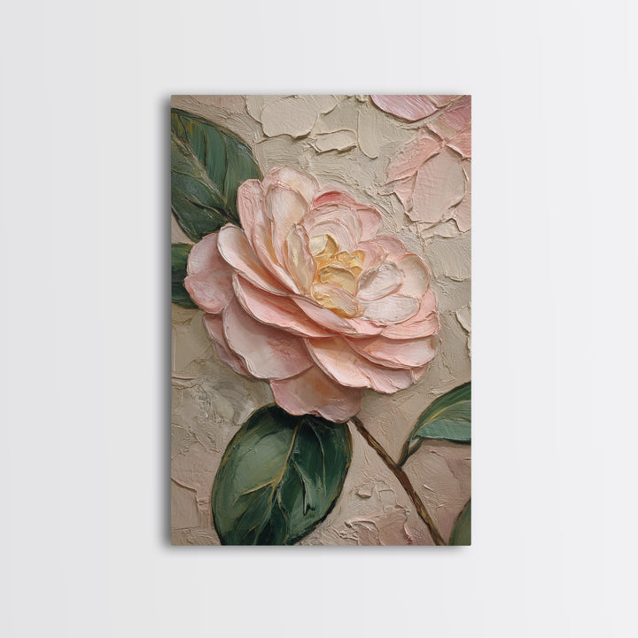 Camellia Bloom with Glossy Leaves Canvas Print, Floral Art, Digital Art, Living Room Decor, Fine Art, Bloom, Floral Art Print, FLO-2x3-72