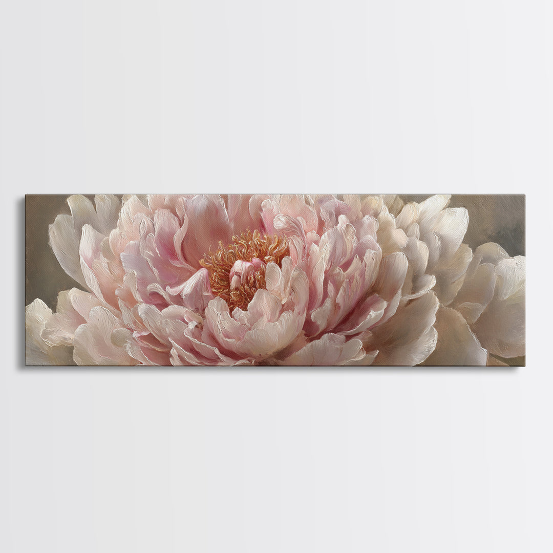 Oversized Blush Peony Canvas Print, Floral Art, Neutral Tone Abstract Floral Art, Living Room Decor, Fine Art, Bloom, FLO-3x1-41