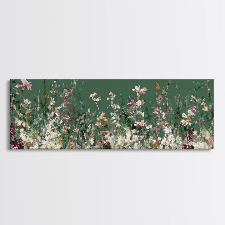 Wildflower Meadow in Loose Impressionist Paint Framed Canvas Print, Floral Art, Midcentury Modern, Living Room Decor, Bloom, FLO-3x1-67