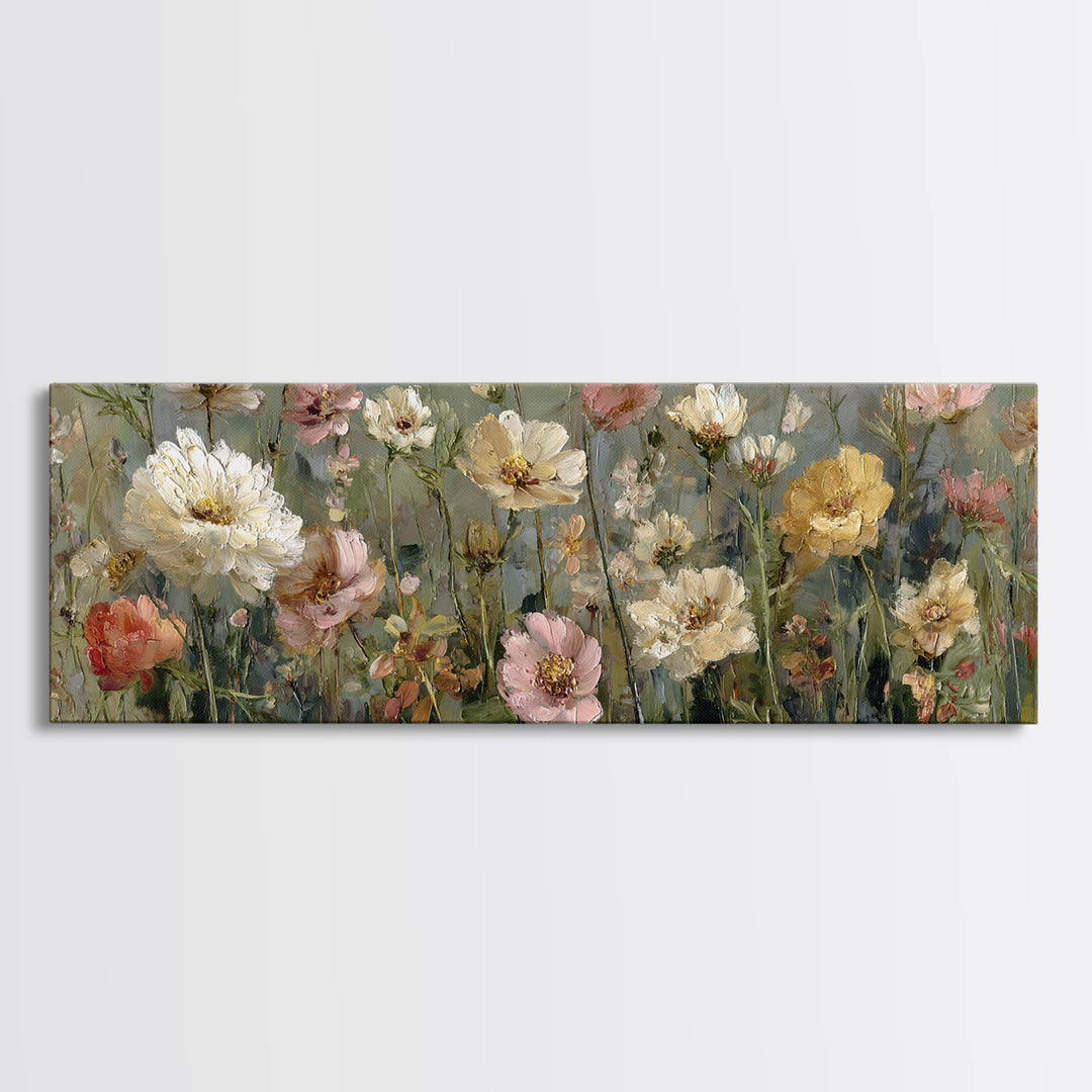 Wildflower Meadow in Loose Impressionist Paint Canvas Print, Floral Art, Art Print, Living Room Decor, Fine Art, Bloom, FLO-3x1-91