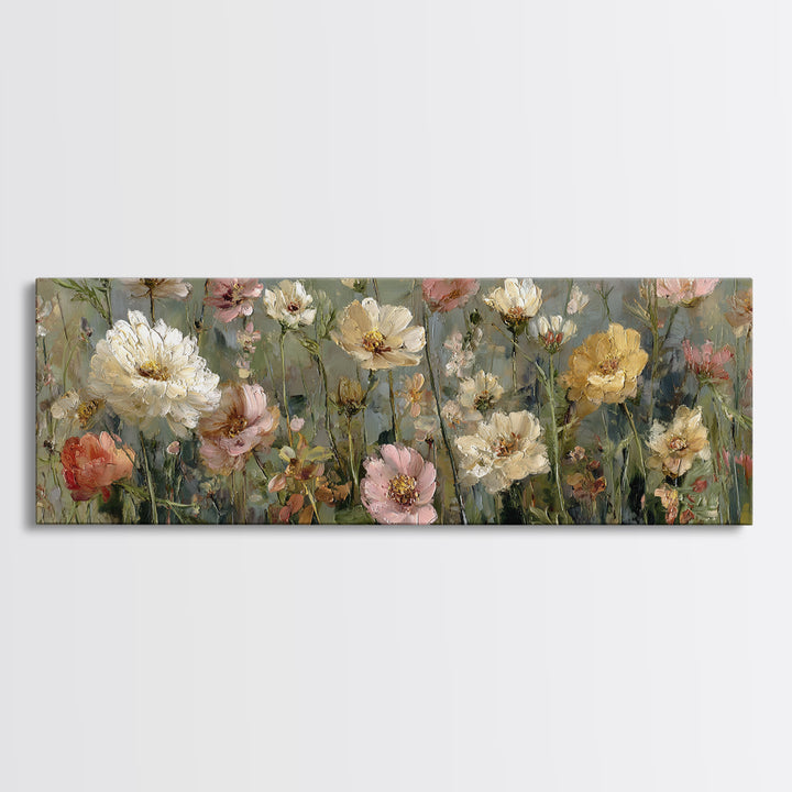 Wildflower Meadow in Loose Impressionist Paint Canvas Print, Floral Art, Art Print, Living Room Decor, Fine Art, Bloom, FLO-3x1-91