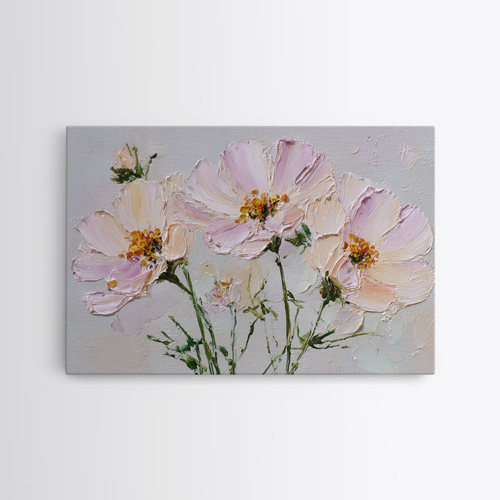 Cosmos Flowers Swaying Framed Canvas Print, Floral Art, Gallery Decor, Living Room Decor, Fine Art, Bloom, Wall Art, Home Decor, FLO-3x2-27