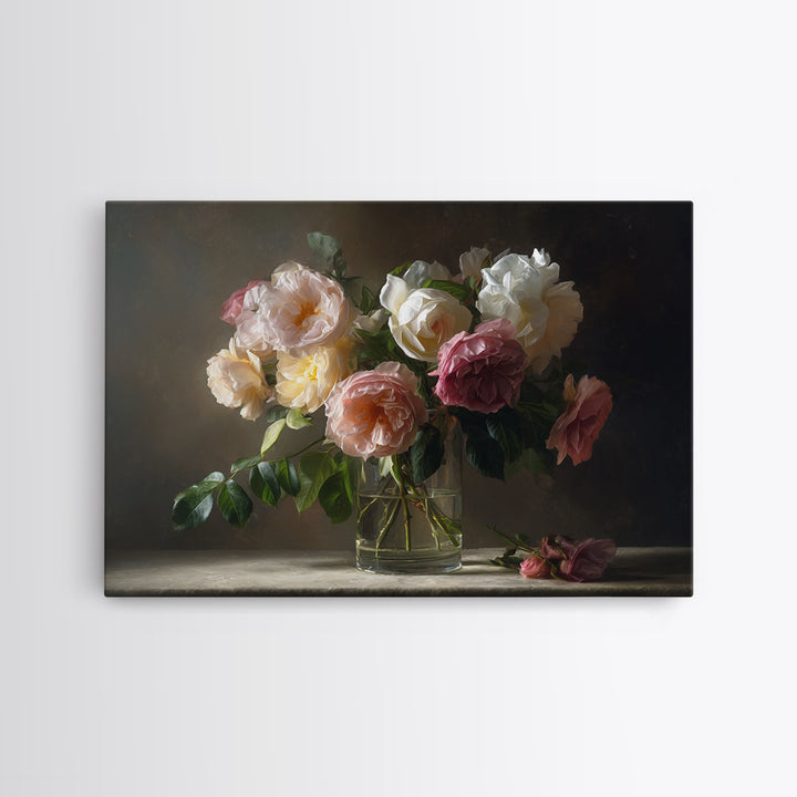 Dark Moody Roses Canvas Print, Floral Art, Floral Art Prints, Living Room Decor, Oil Painting, Bloom, Statement Artwork, FLO-3x2-54
