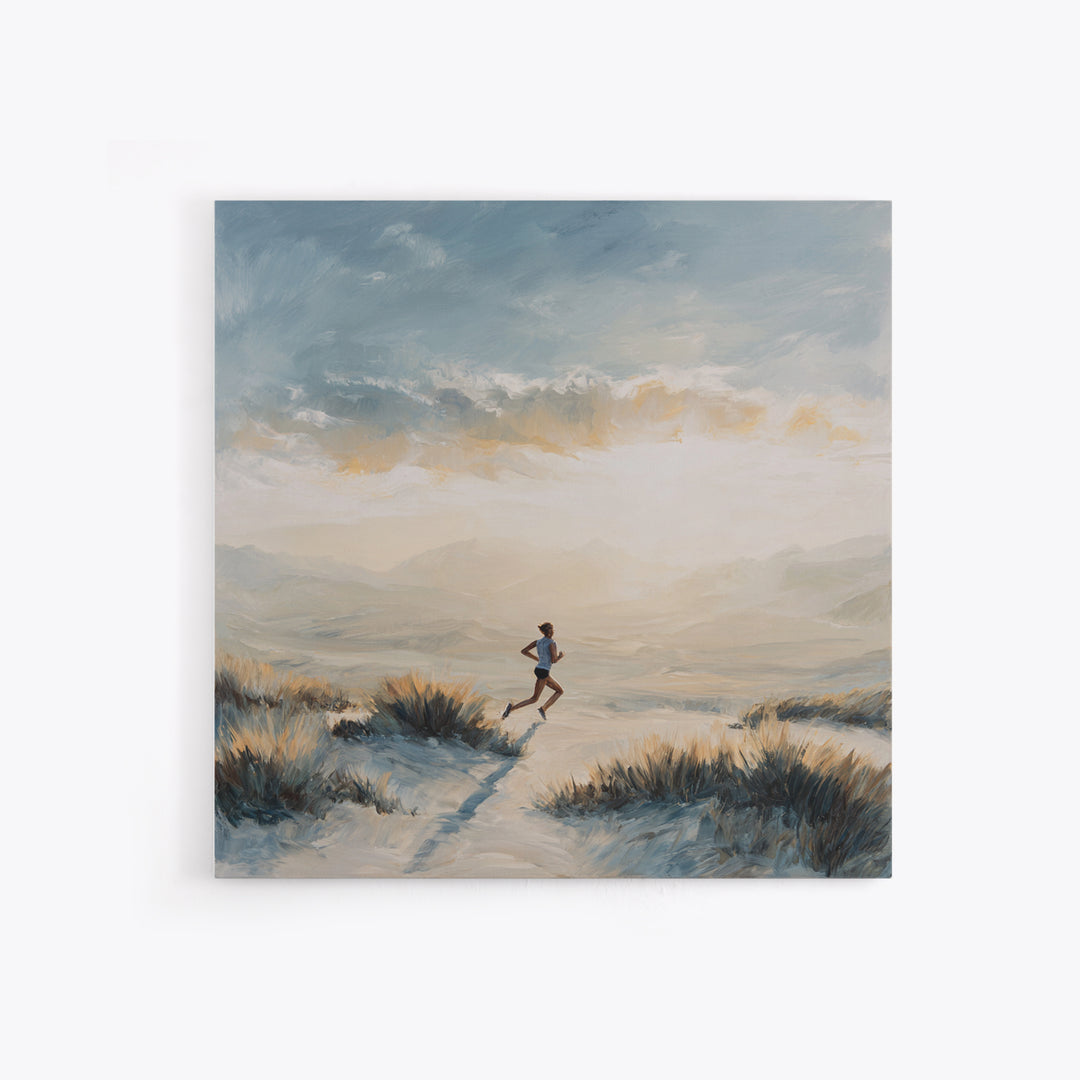 Mountain Trail Runner Framed Canvas Print, Fitness Studio Art, Motivational Canvas, Gym Decor, Watercolor Art, Motion, FSA-1x1-100