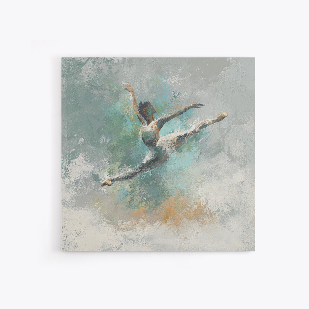 Dancer Leap with Painterly Energy Framed Canvas Print, Fitness Studio Art, Motivational Poster, Gym Decor, Fine Art, Motion, FSA-1x1-11