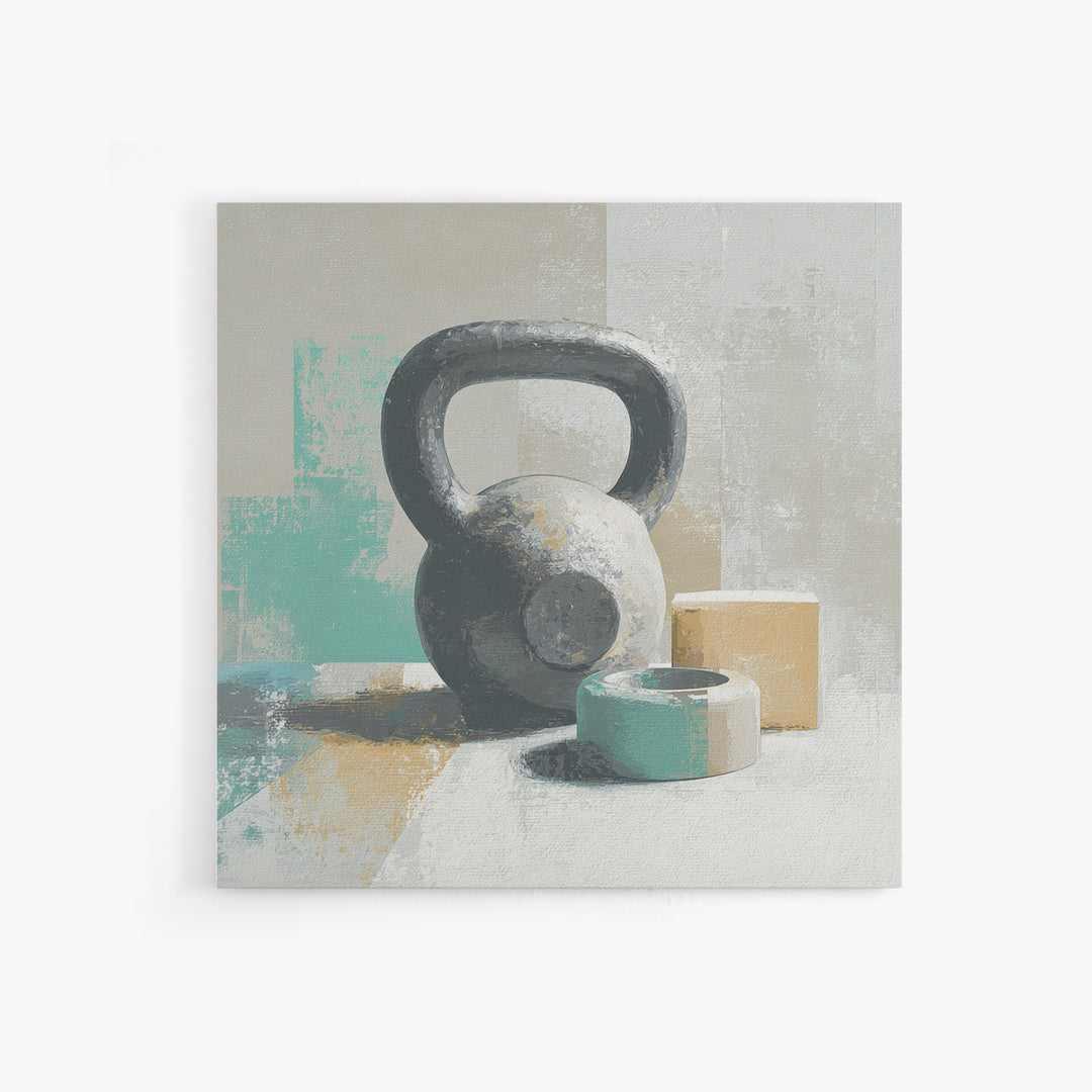 Kettlebell and Chalk Dust Canvas Print, Fitness Studio Art, Home Gym Sign, Gym Decor, Oil Painting, Motion, Motivational Canvas, FSA-1x1-30