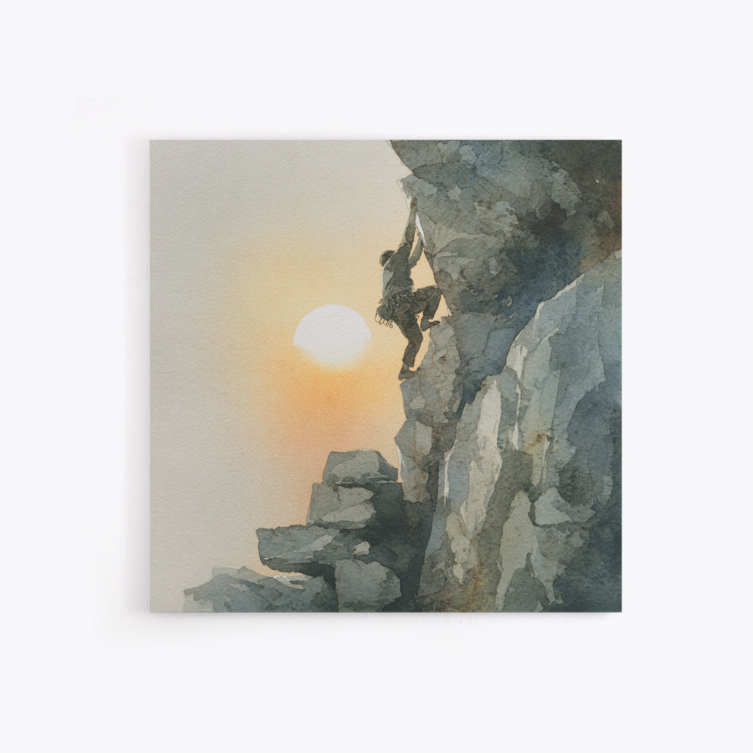 Rock Climber Reaching Toward Warm Light Framed Canvas Print, Fitness Studio Art, Dance Studio Decor, Gym Decor, Motion, FSA-1x1-63