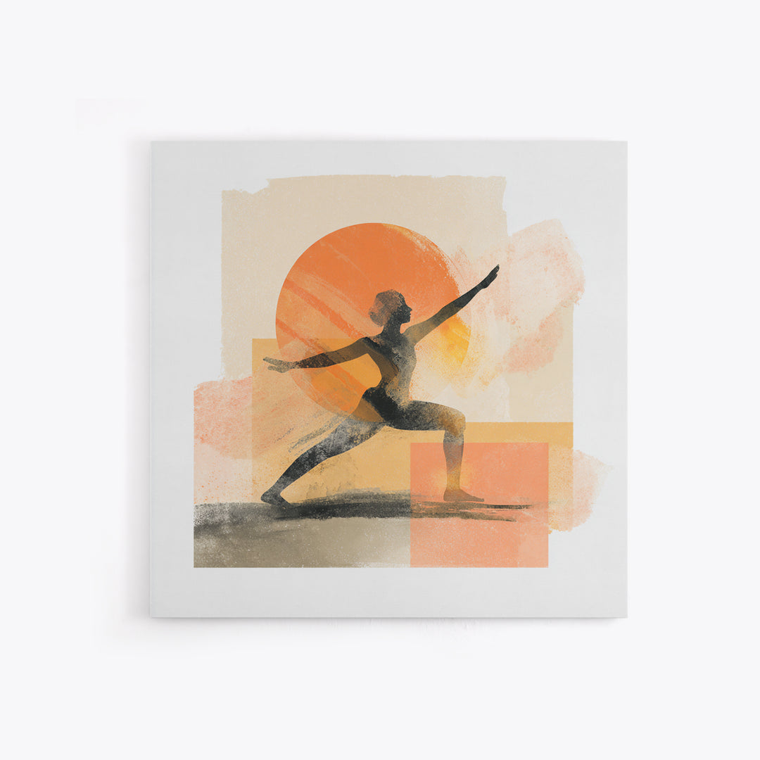 Yoga Warrior Pose Framed Canvas Print, Fitness Studio Art, Motivational Canvas, Gym Decor, Fine Art, Motion, Textured Painting, FSA-1x1-79