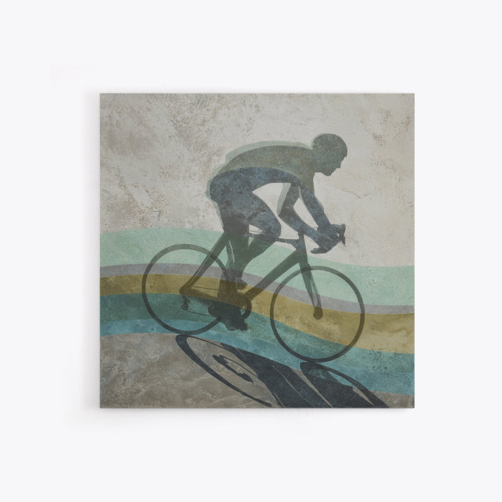 Cycling Figure in Bold Speed Lines Framed Canvas Print, Fitness Studio Art, Home Decor, Gym Decor, Oil Painting, Motion, FSA-1x1-80