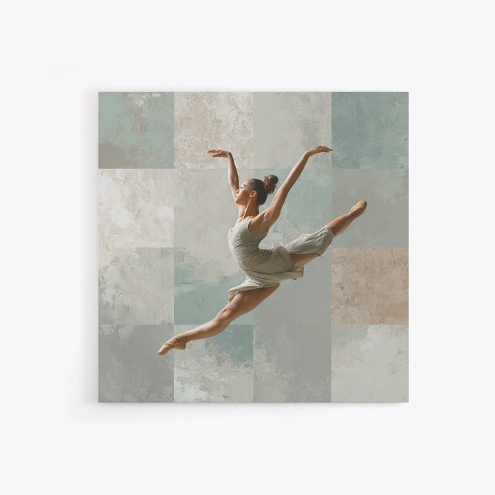 Dancer Leap with Painterly Energy Framed Canvas Print, Fitness Studio Art, Home Decor, Gym Decor, Fine Art, Motion, FSA-1x1-83